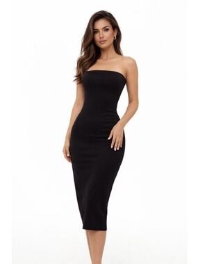 James Perse Black Strapless Tube Midi Dress | 3/L